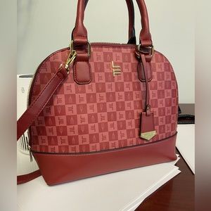London Fog Tulip Signature Satchel Crossbody Bag Purse Burgundy Ruby Red
